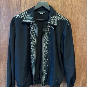 Alexis Victoria Black Beaded Bomber Jacket